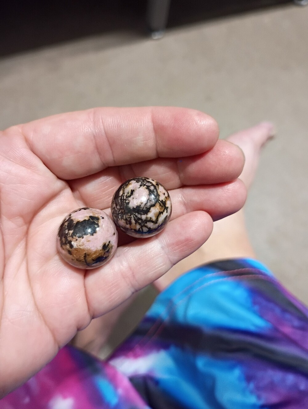Polished Rhodonite Marble Spheres - Pink & Black Duo